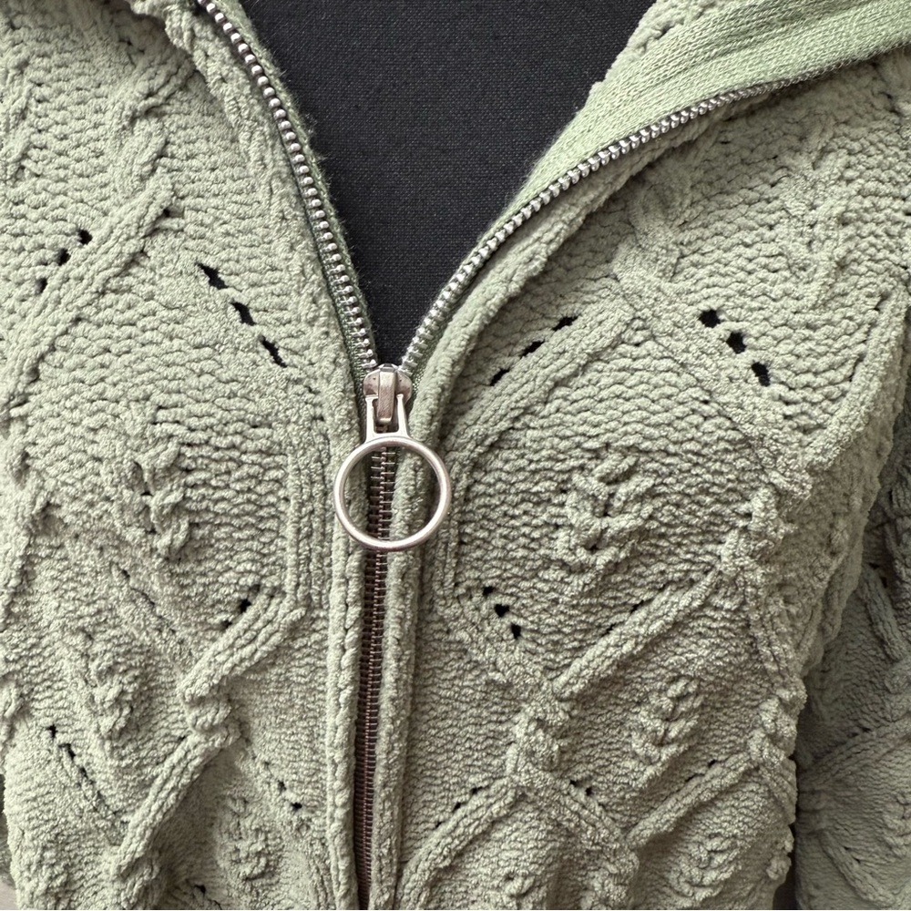 Pink Republic Sage Green Cable Knit Zip Sweater Jacket XL Cozy Fall Winter - Picture 2 of 9
